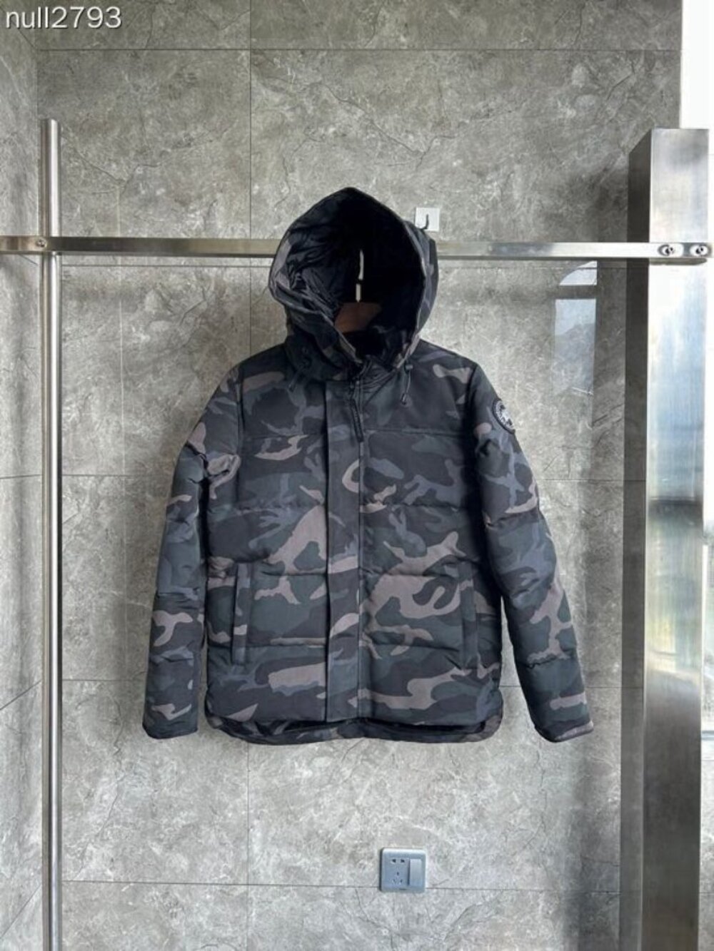 Canada Goose Men's Black/Grey Camo Puffer Jacket with Hood